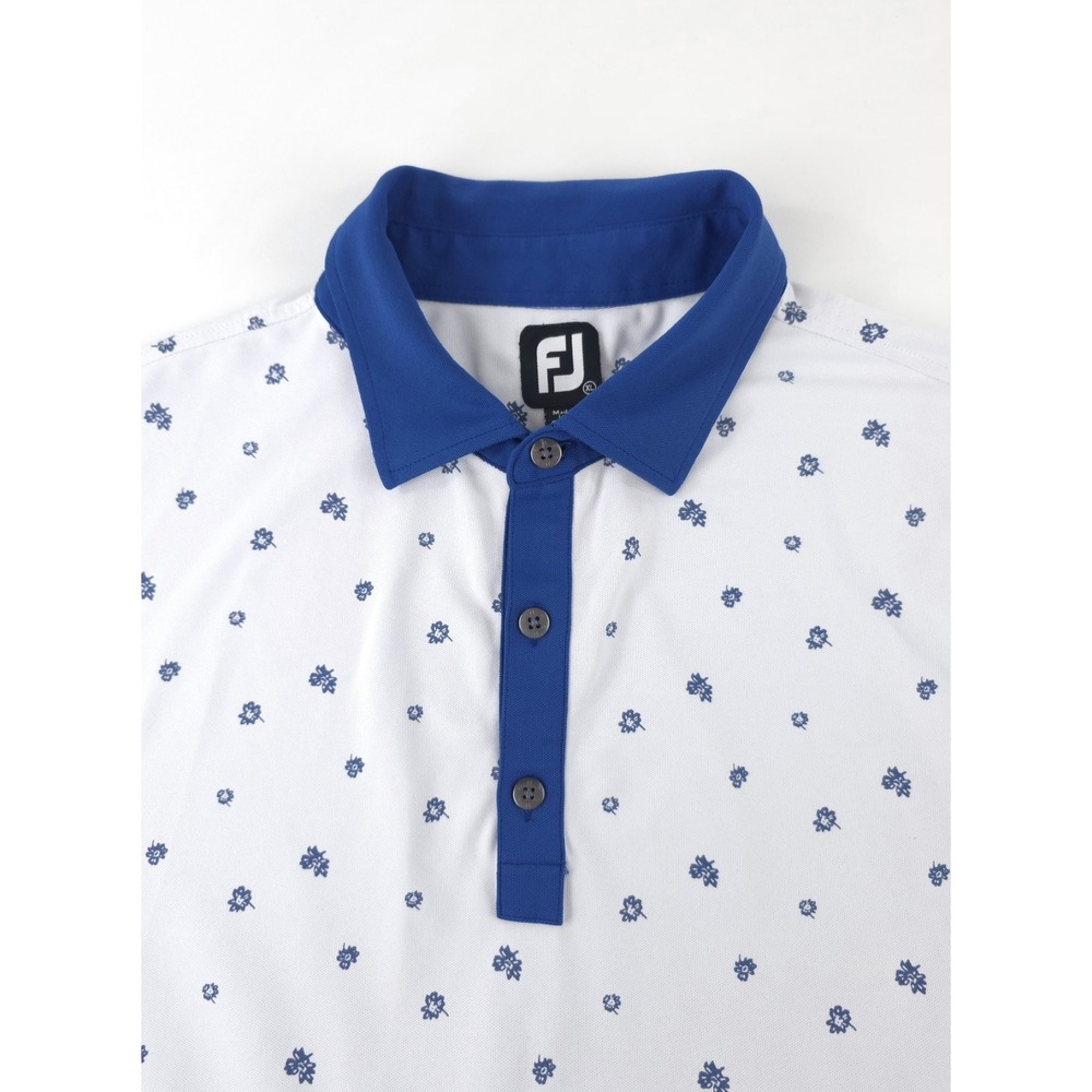 FOOTJOY SCATTERED FLORAL STRETCH PIQUE POLO GOLF SHIRT  WHITE  XL